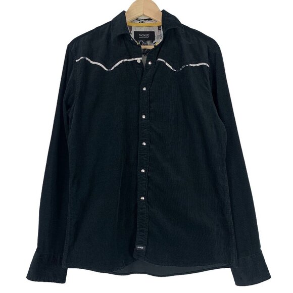 Nick It Size Small Corduroy Shirt Black Snap Front Long Sleeved Collared Mens - Picture 1 of 7